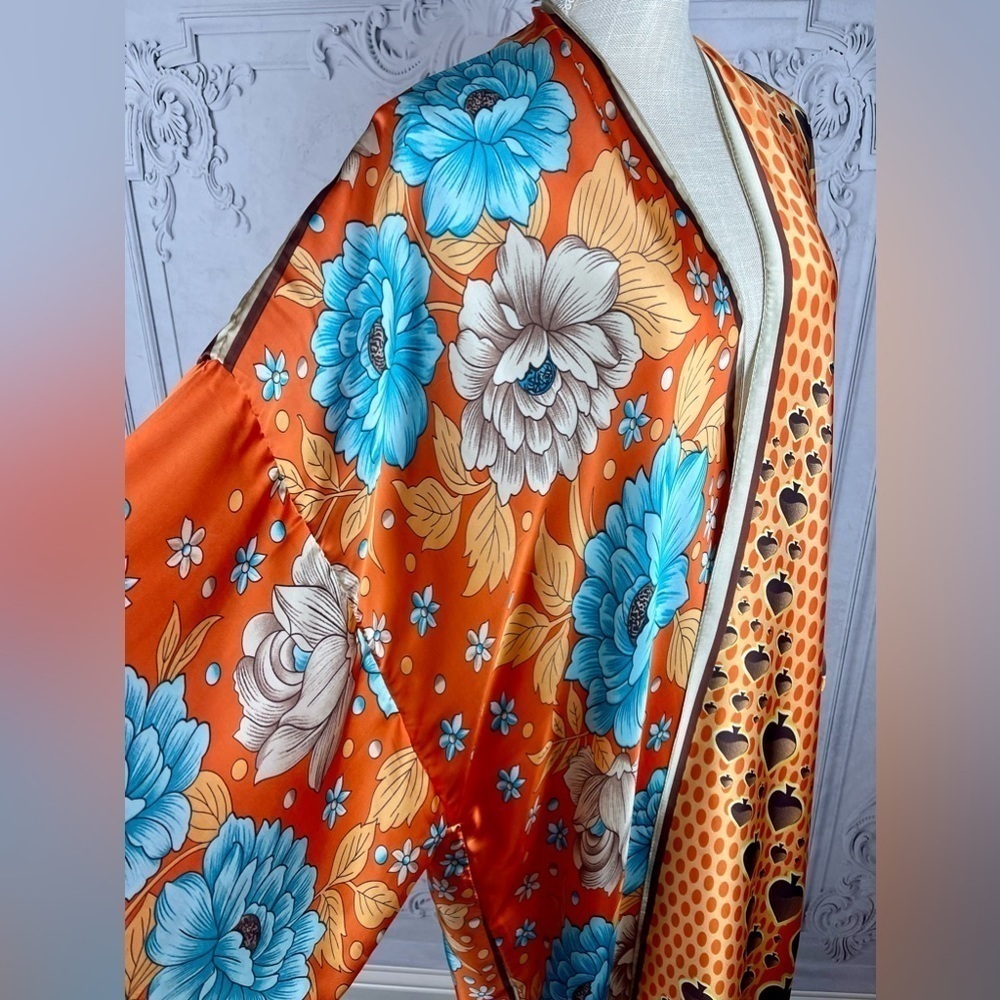 Elegant Bohemian Oversized Kimono Floral Print Cardigan Kaftan Swimsuit Coverup - Picture 7 of 10